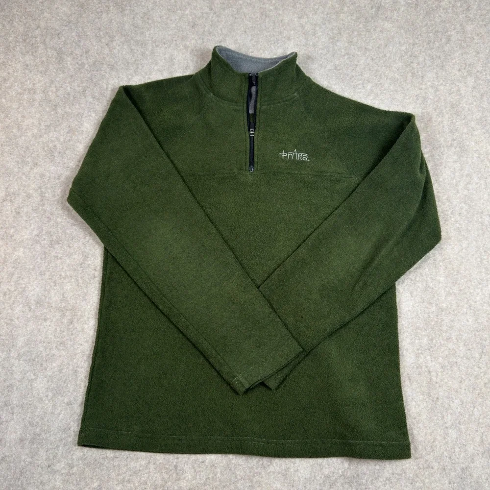 Prana Fleece Pullover Mens Large Green Quarter Zip Mock Neck‎ Raglan